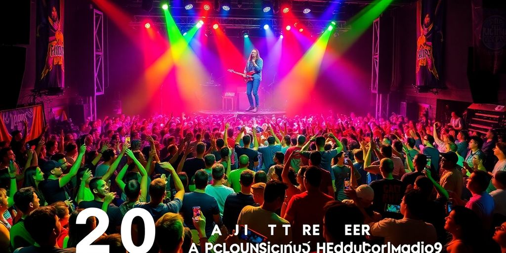 Energetic Concert Scene With Colorful Lights And Performers.